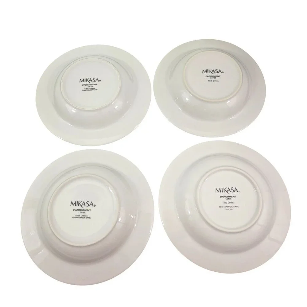 Mikasa Fine China Parchment Platinum Trim Rimmed Soup Salad Bowls – Set of 4